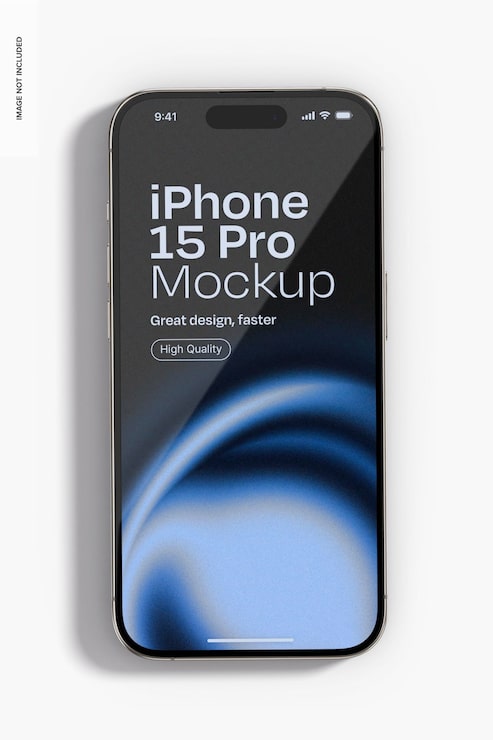 PSD mockup de iphone 15 pro de titanio natural en la vista superior 02