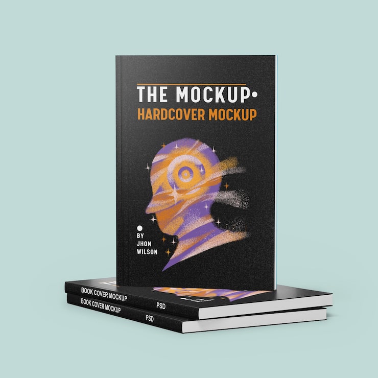 PSD mockup de libro de tapa dura con cubierta futurista abstracta
