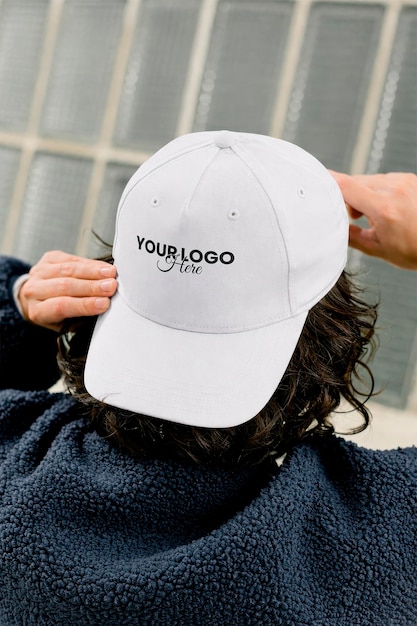 PSD mockup mengenakan topi terbalik