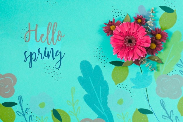 PSD mockup de primavera flat lay con copyspace