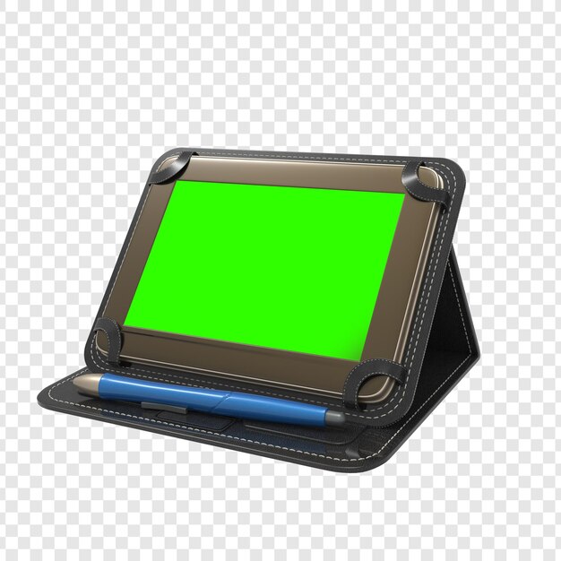 PSD mockup de tableta con pantalla verde y lápiz
