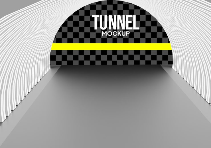 PSD mockup de túnel con vista en perspectiva