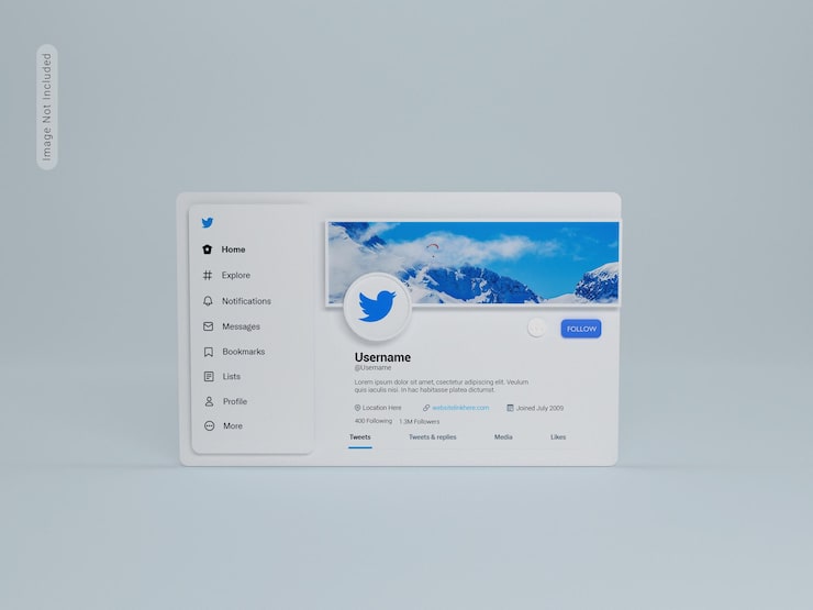PSD mockup ui 3d profil twitter