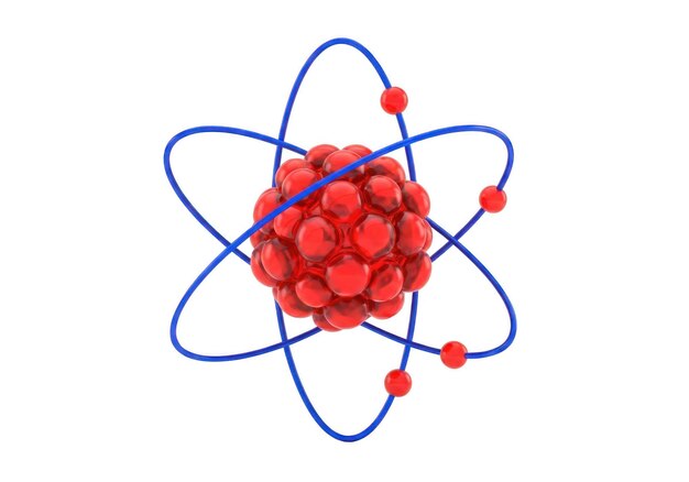 PSD model 3d atom dengan nukleus dan orbit elektron