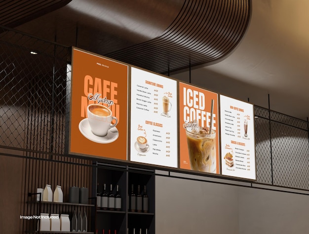 PSD modelagem de tabuleiro de menus de restaurantes