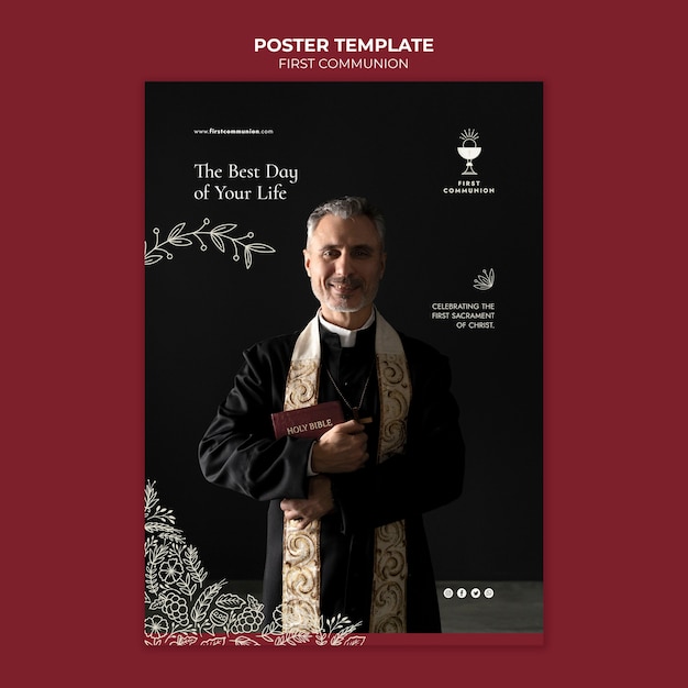 PSD modèle d'affiche de première communion design plat