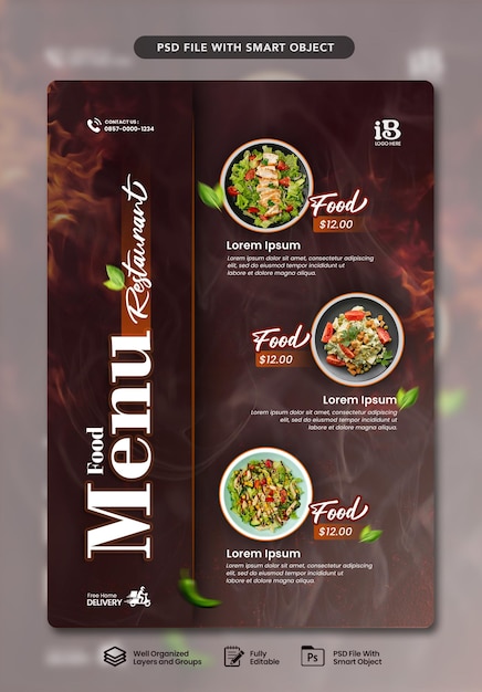 PSD modèle de menu de restauration rapide