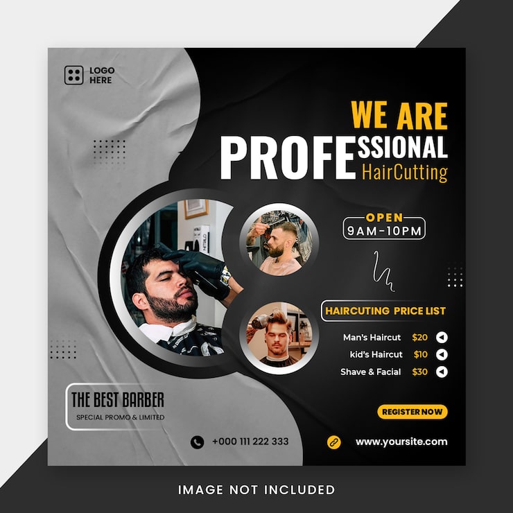 PSD modèle de publication de médias sociaux de salon de coiffure