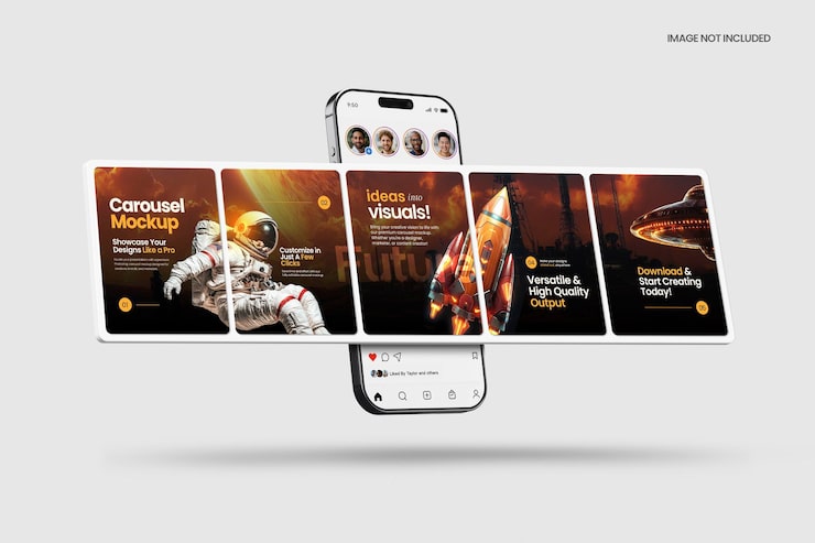 PSD modelo de mockup para publicação em carrossel de mídias sociais para smartphone