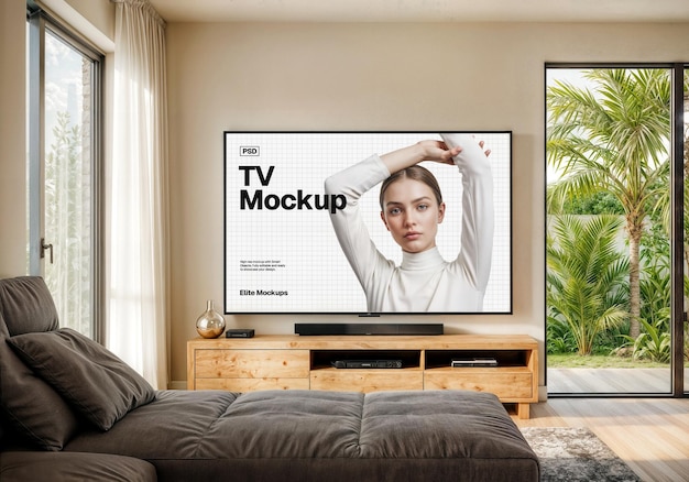 PSD moderne wohnzimmer-tv-mockup