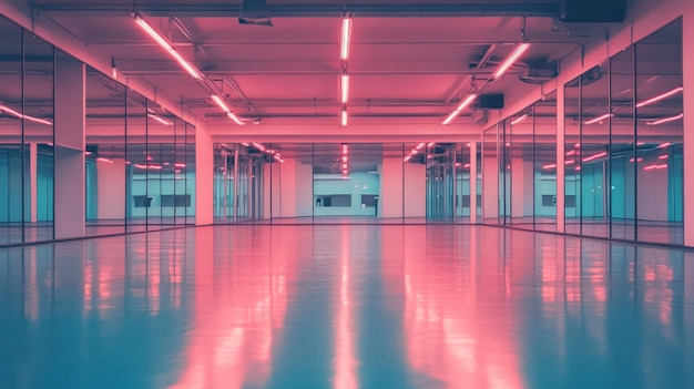 PSD modernes studio mit neon-beleuchtungsreflektionen