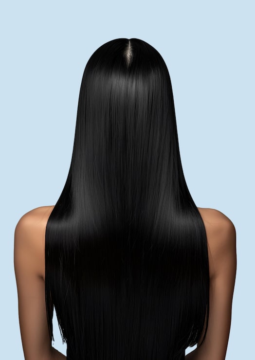 PSD una mujer de cabello largo con una peluca negra que dice quot hairline quot