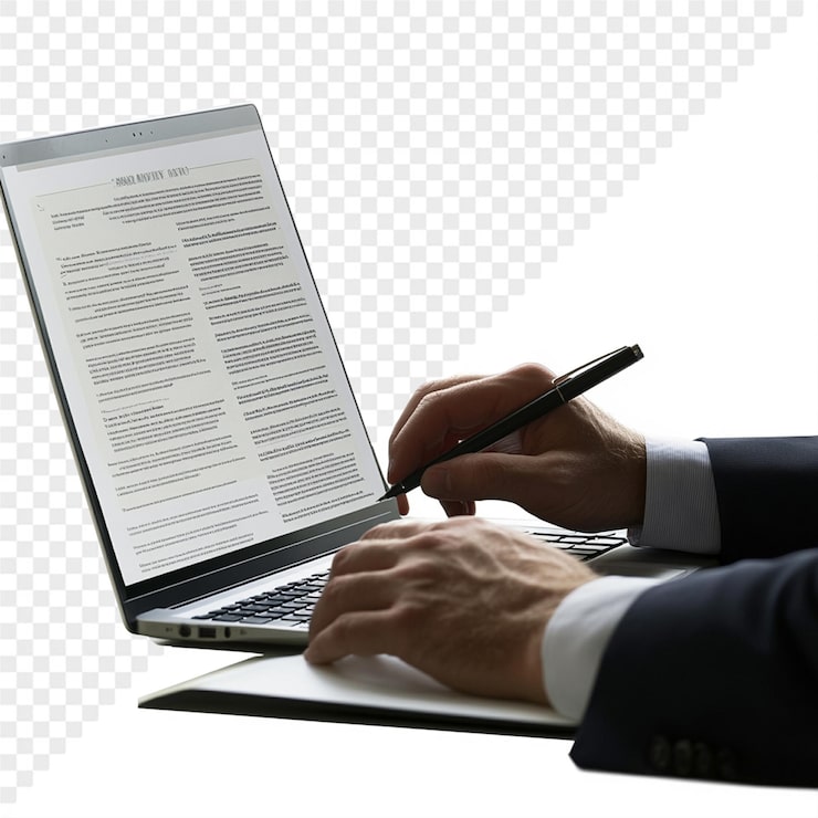 PSD muž pracuje na notebooku se slovem quot na něm quot