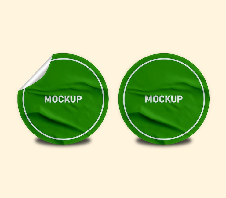 PSD návrh mockupu dvou modrých nálepek