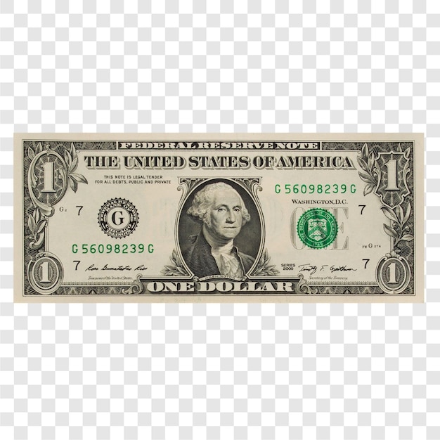 PSD notas de um dólar transparentes