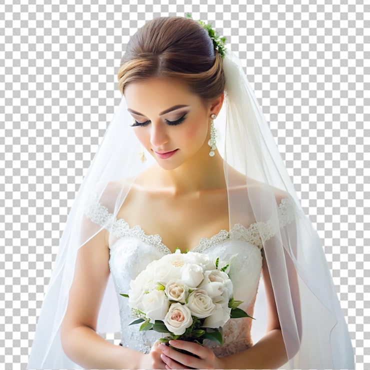 PSD la novia hace el cabello con el vestido en fondo blanco