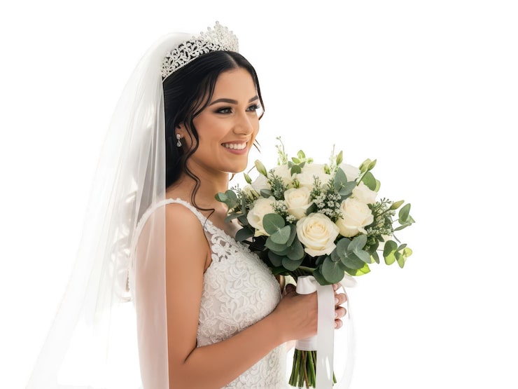 PSD la novia sonriente con un ramo