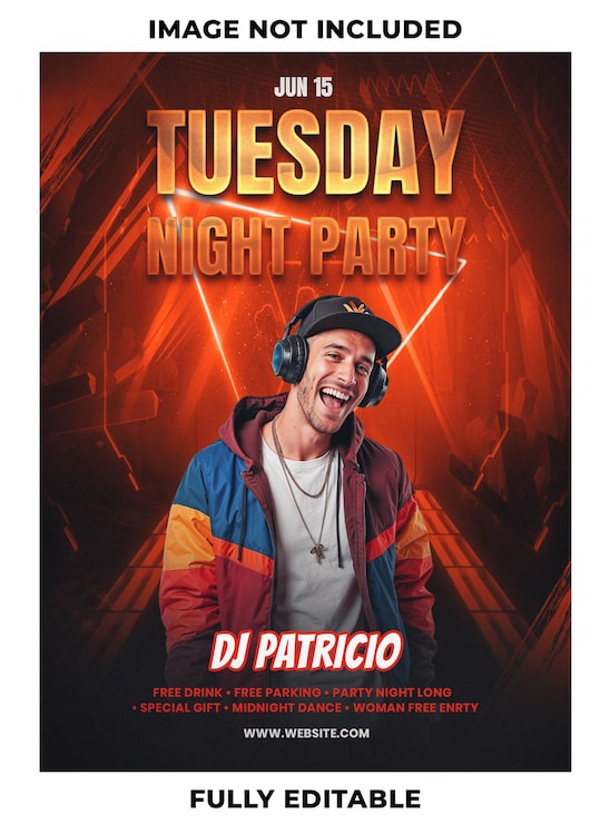 PSD pamflet pesta malam selasa menampilkan dj