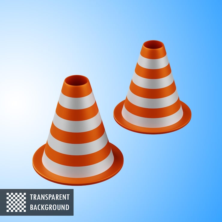 PSD par de conos de tráfico naranjas y blancos