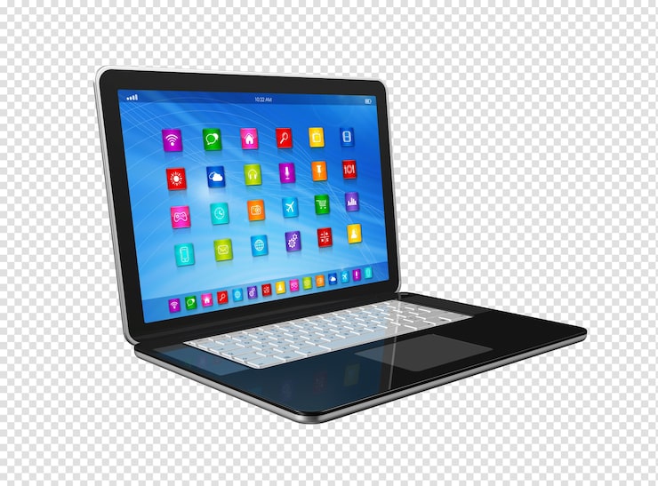 PSD pc numérique 3d avec interface d'icônes d'applications isolée