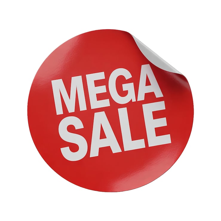 PSD pegatina roja de mega oferta
