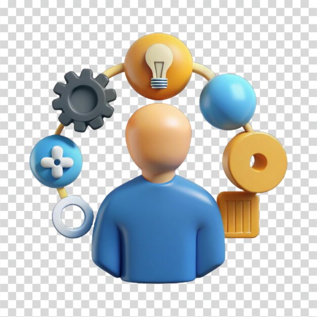 PSD persona 3d con ideas y engranajes