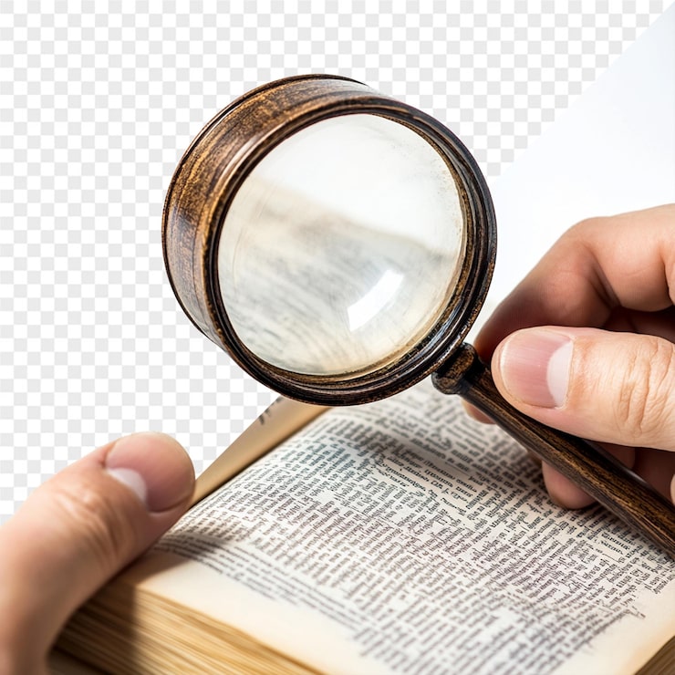 PSD una persona leyendo un libro con una lupa en él