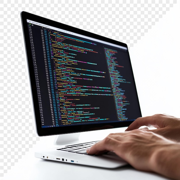 PSD une personne utilise un ordinateur portable avec le code du mot sur l'écran