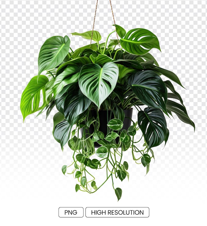 PSD plantas monsterra penduradas tropicais com muitas folhas isoladas em fundo transparente