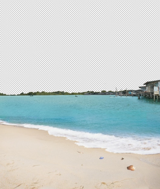 PSD una playa con una playa y una casa en el agua
