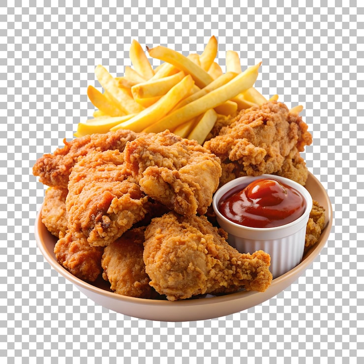 PSD pollo frito al estilo 3d aislado en un fondo blanco transparente