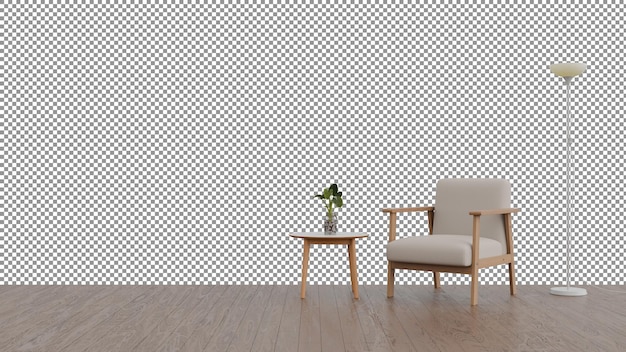 PSD poltrona minimalista e mesa lateral com fundo transparente