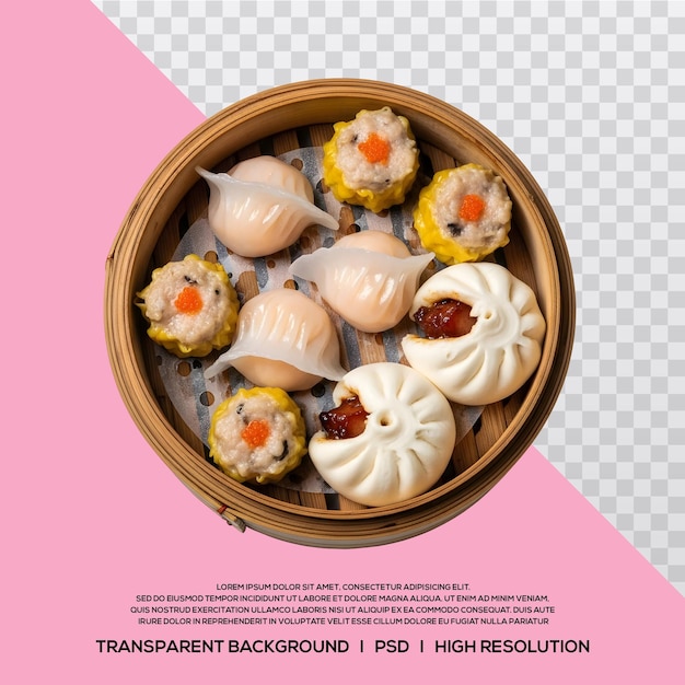 PSD prato de dim sum variado em vapor de bambu