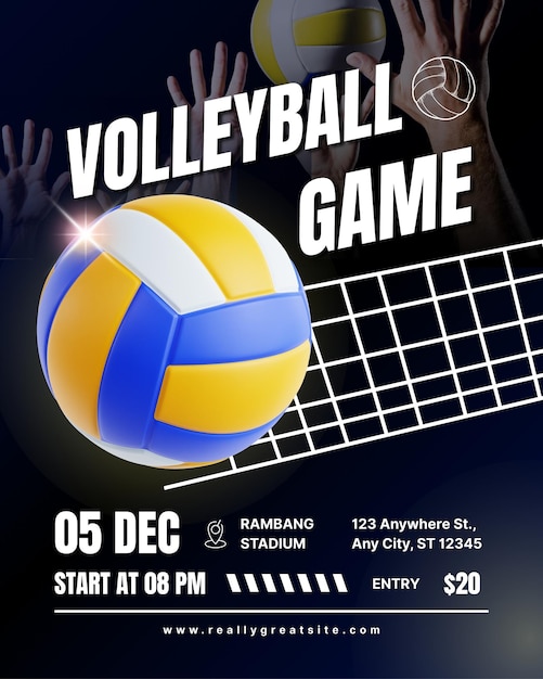 PSD publication instagram moderne bleu pour match de volley-ball 1