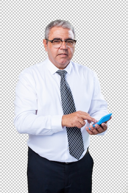 PSD reifer mann, der etwas berechnet