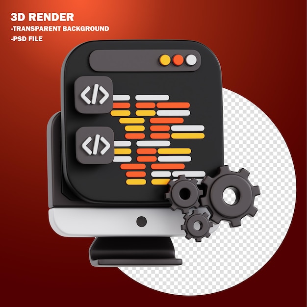 PSD render 3d del concetto di sviluppo web e codifica