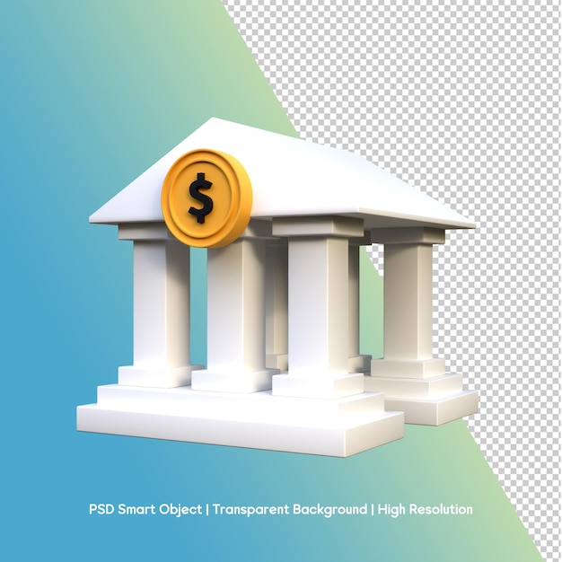 PSD rendering 3d di un edificio bancario con un simbolo del dollaro