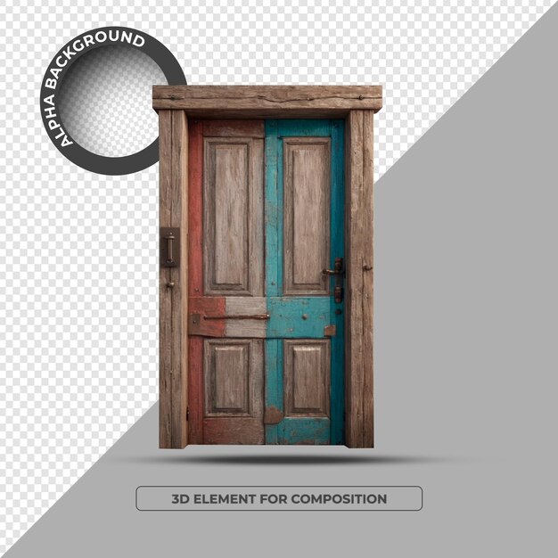 PSD rendering en 3d de la vieille porte en bois