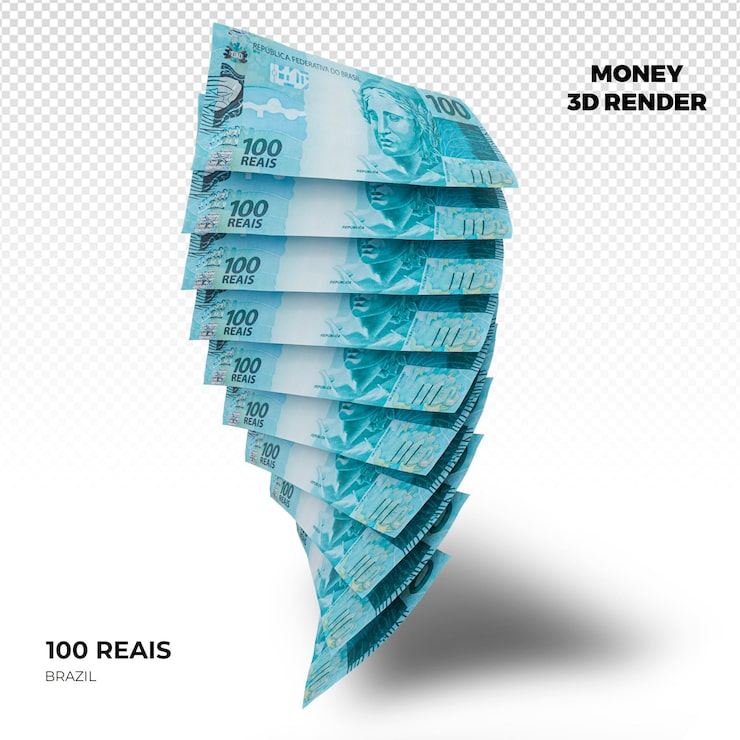 PSD renderização 3d de pilhas de notas brasileiras de 100 reais