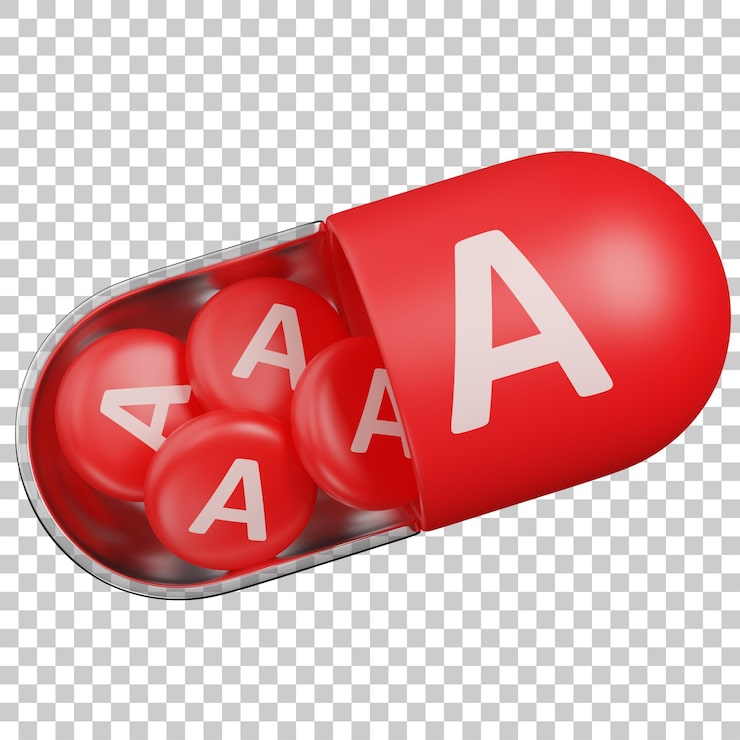 PSD renderizado 3d de cápsula de vitamina a con píldoras