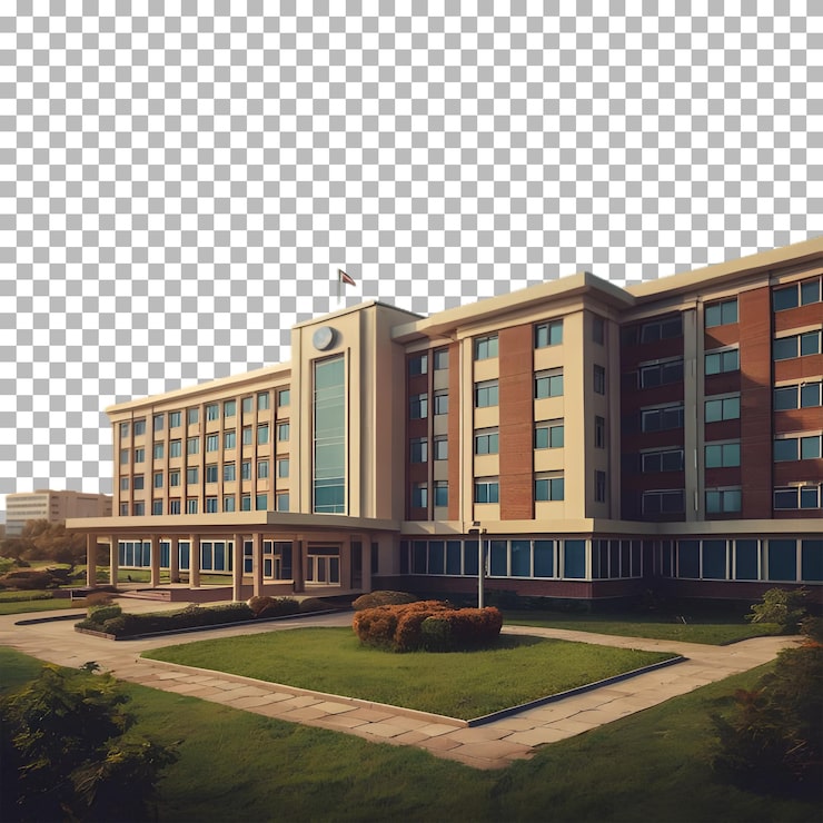 PSD representación en 3d del edificio del hospital aislado sobre un fondo transparente