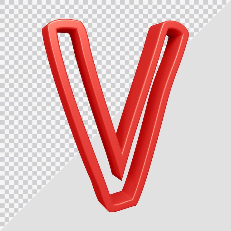 PSD representación 3d de la letra del alfabeto v