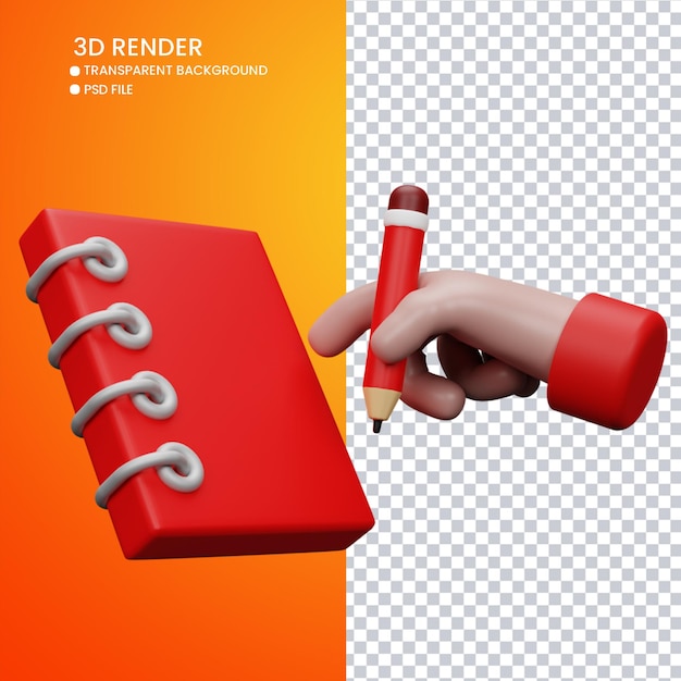 PSD representación 3d de linda mano y libro