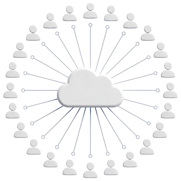 PSD rete di cloud computing 3d con utenti connessi