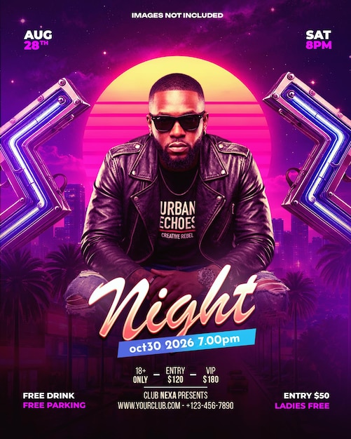 PSD retro synthwave nachtparty flyer vorlage