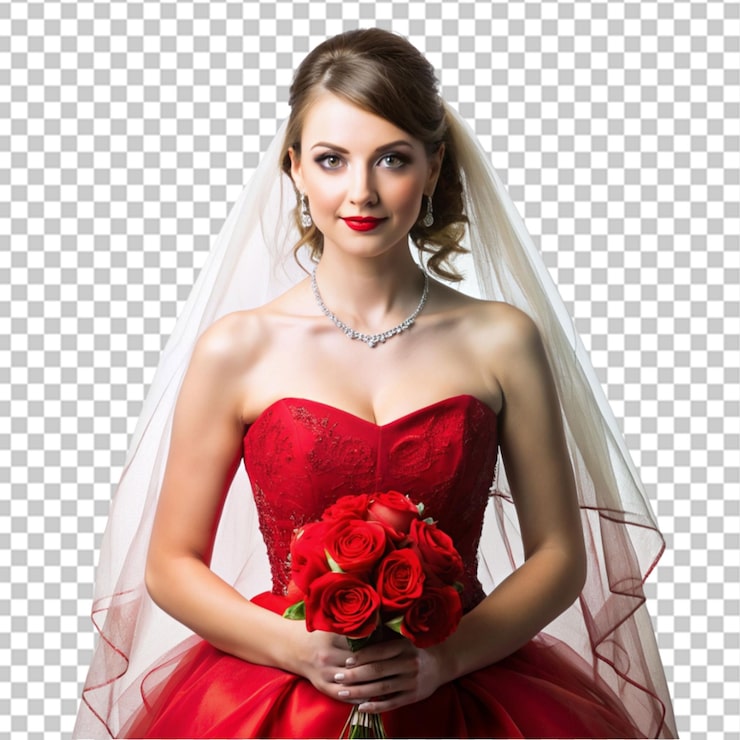 PSD el rojo de la novia se ve aislado en un fondo transparente.