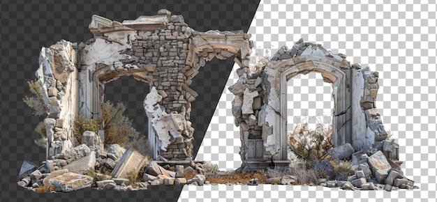PSD ruinas desoladas de un edificio en ruinas sobre un fondo transparente