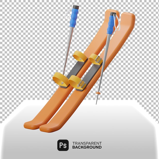 PSD sci e bastoncini da sci arancioni. render 3d.
