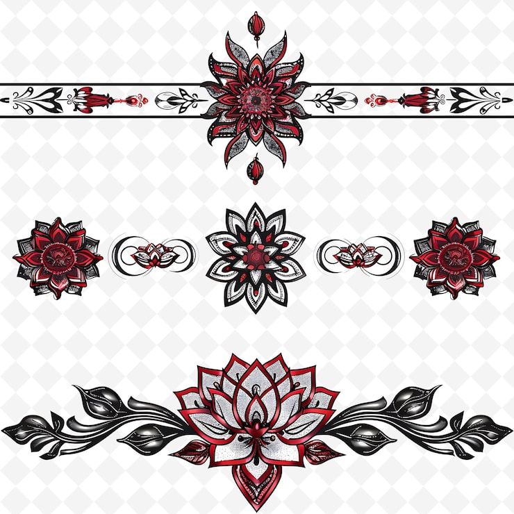 PSD serene embroidered string borderlines design with lotus moti creative abstract art designs