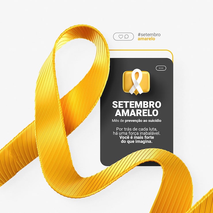 PSD setembro amarelo post conceito psd modelo 3d fita amarela